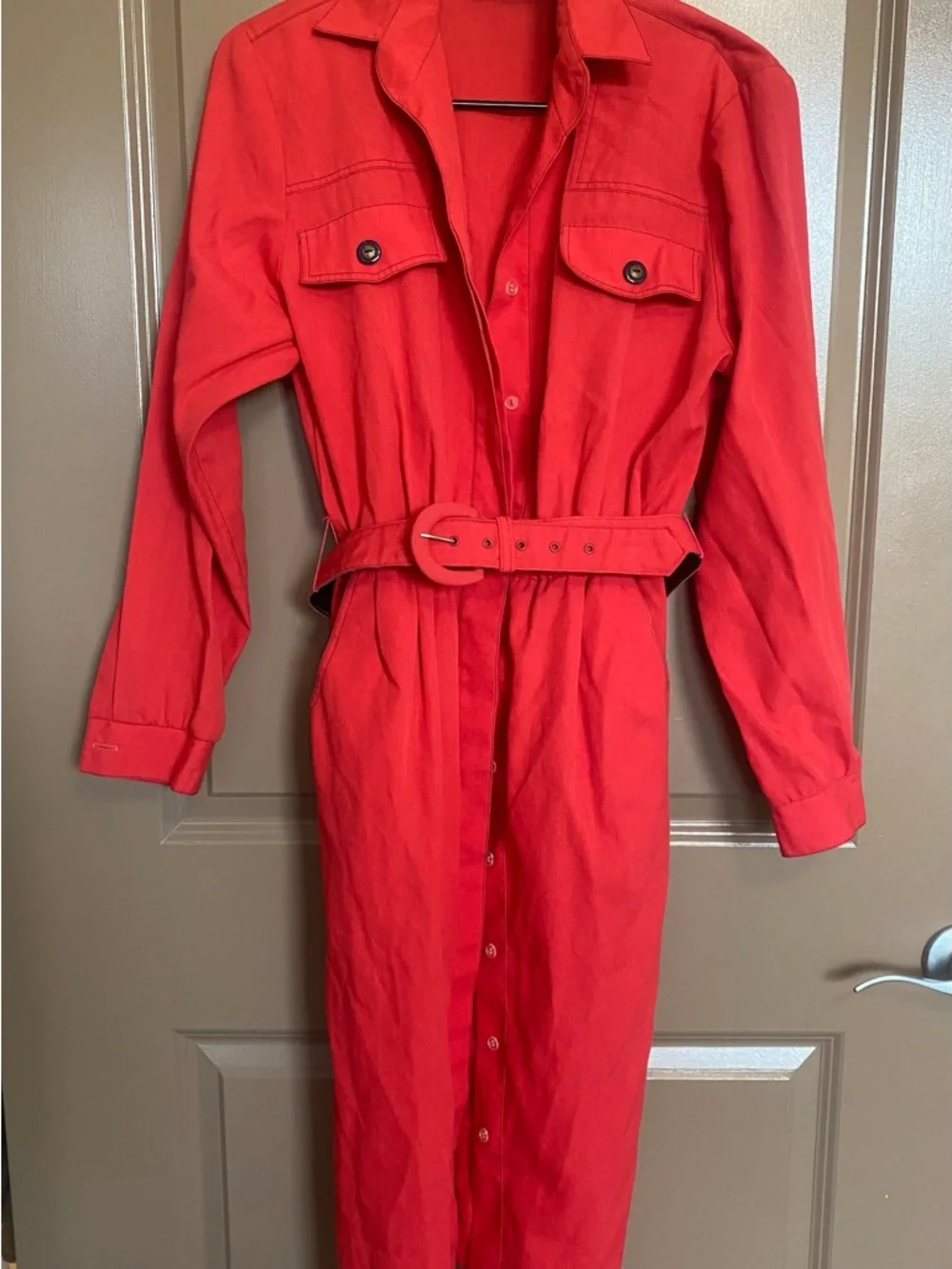 Willie of California Vintage Classic Red Button-Front Shirt Dress with Belt - Picture 1 of 5